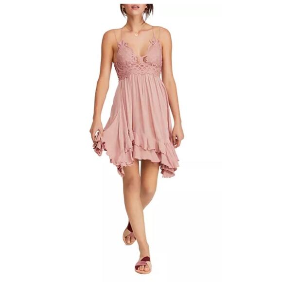 FREE PEOPLE ONE Adella Ruffle Tiered Slip Dress Boho Fairy Balletcore Pink Sz XS - Picture 2 of 15